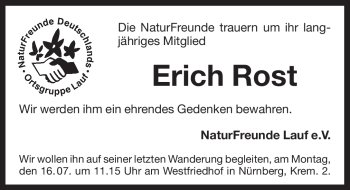 Traueranzeige von Erich Rost von Pegnitz-Zeitung